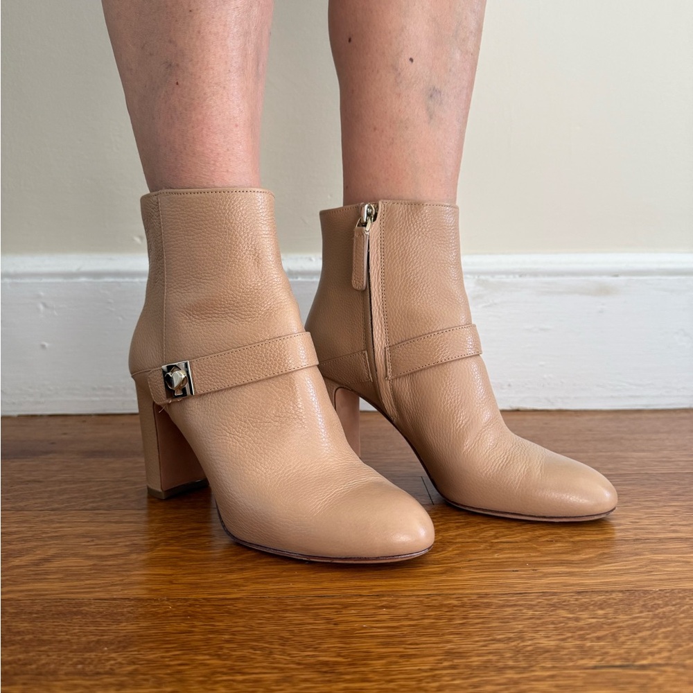 kate spade Tan Leather Block Heel Ankle Boots
